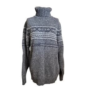 Celio Lambswool Blend Fair Isle Gray Turtleneck Sweater Men's L Winter Knit